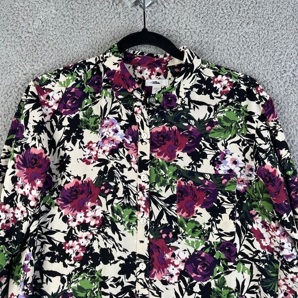 J Jill  Shirt Women XS Petite Floral Button Long Sleeve Blouse Pocket Career - Picture 2 of 9